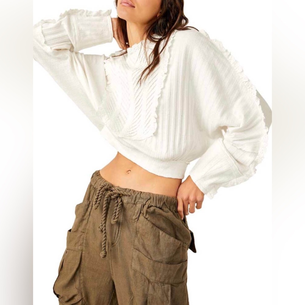 Free People White Ruffled Top